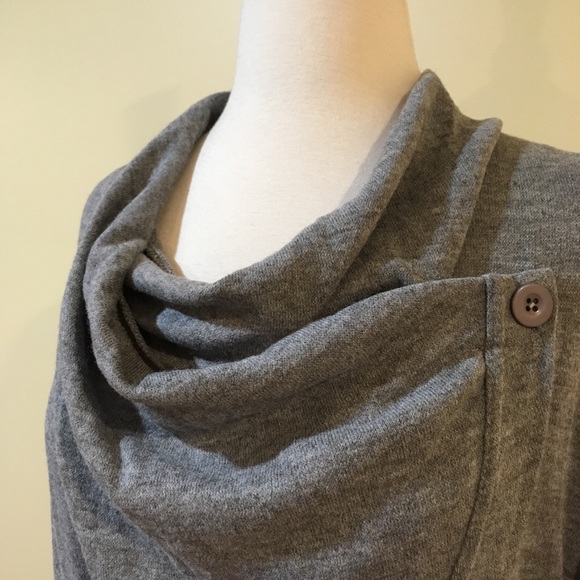 Cowl Neck Rolled Sleeve Wrap Cardigan Sweater Grey - Picture 4 of 6